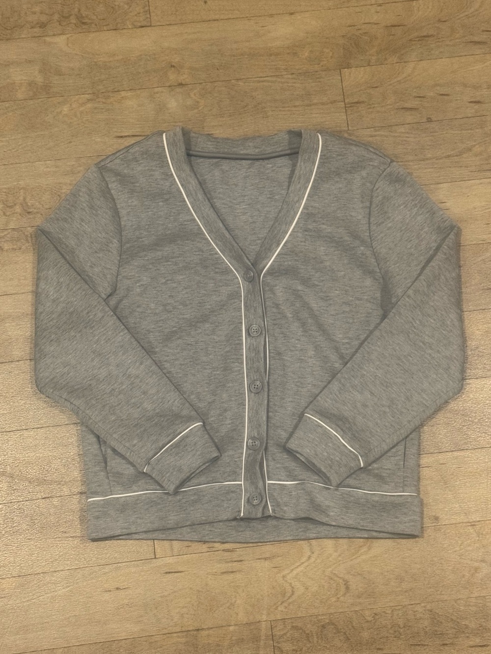All in Motion Button Up Cardigan White Piping Heather Grey Size Medium